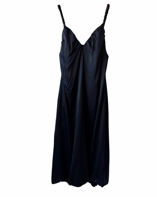 Dodo Bar Or Black Satin Ruched Straps Midi Dress