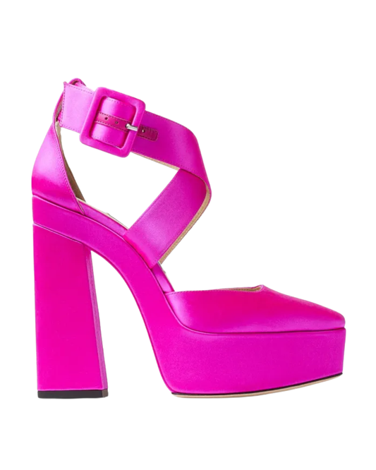 Jimmy Choo Pink Gaia Satin Platform Heels
