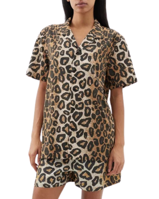 Raey Brown Animal Print Short Sleeve Shirt
