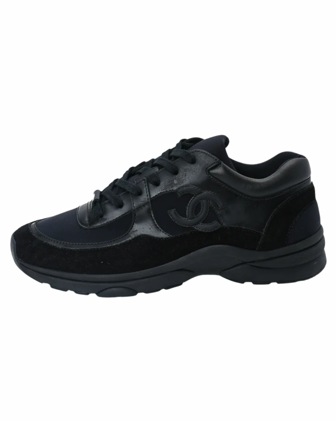 Chanel Black Logo Low Top Suede Trainers