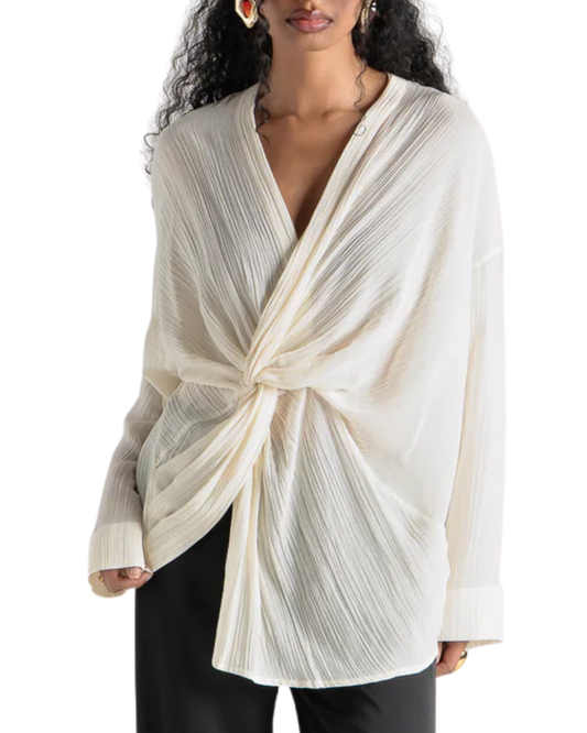 Guaja Off White Esme Draped Cotton Twist Blouse