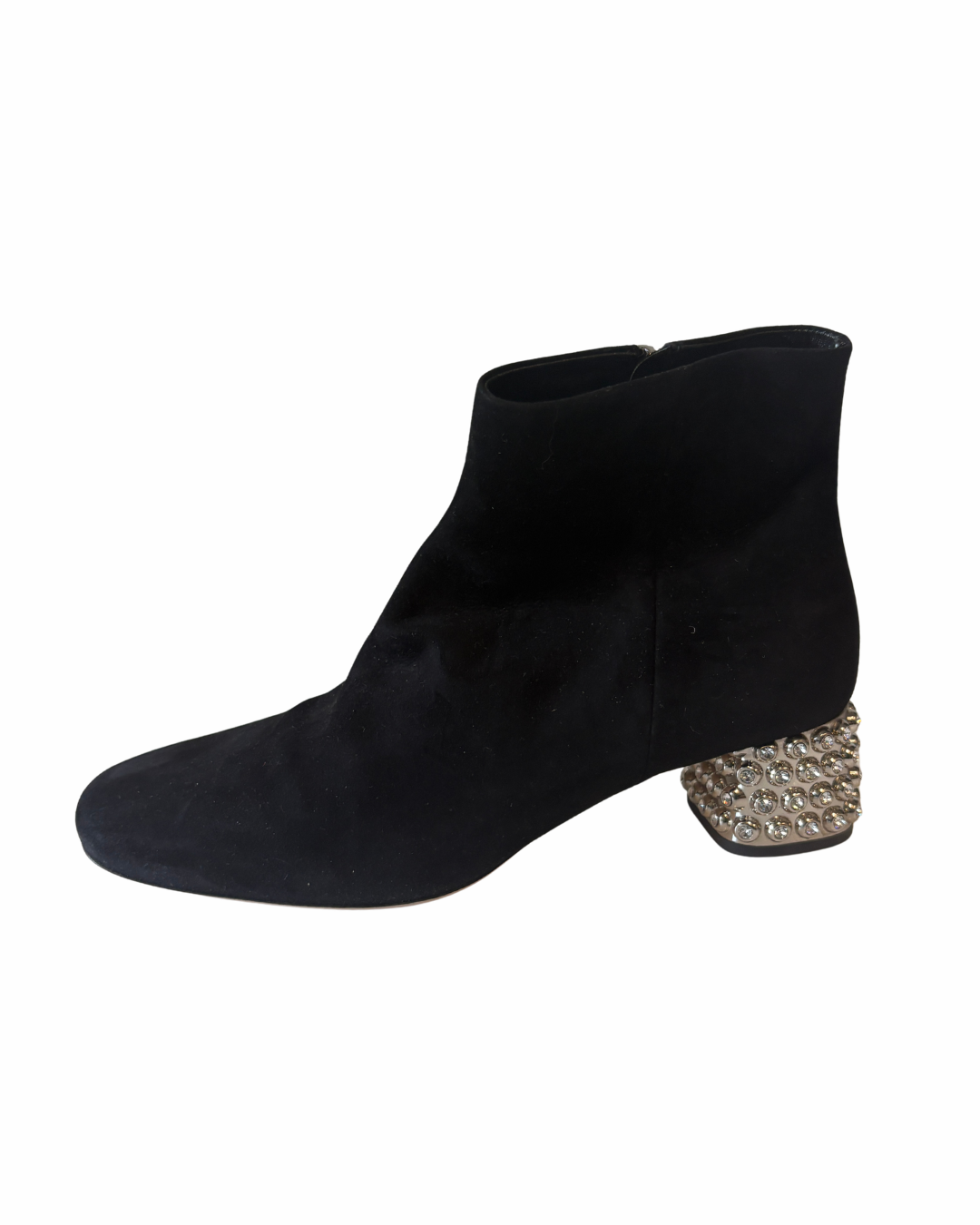 Miu Miu Black Suede Boots With Crystal Heel