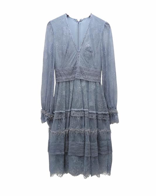 Costarellos Blue Lace Tiered Dress