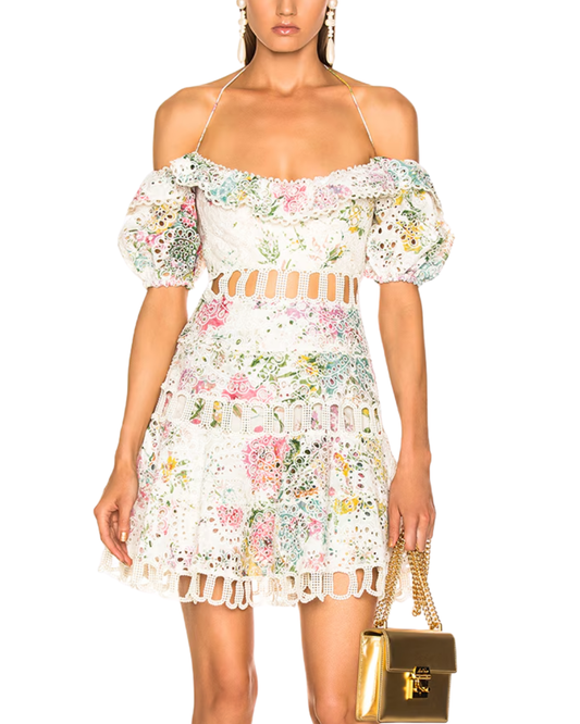 Zimmermann Heathers Garden Floral Off Shoulder Mini Dress