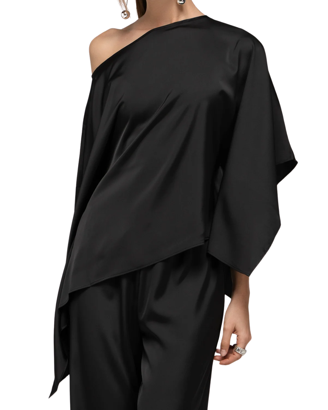 Guaja Giulia Black Satin Cape Top
