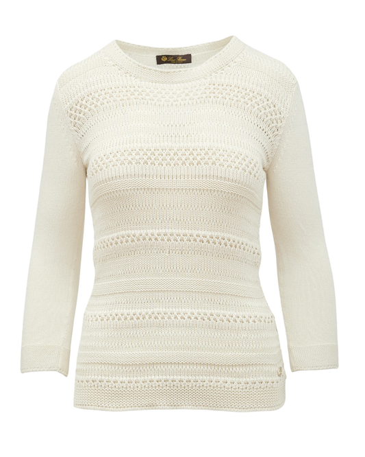Loro Piana Beige Silk Cotton Knit Sweater