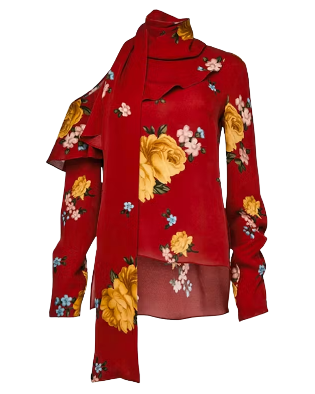 Magda Butrym Red Floral Top With Neck Tie