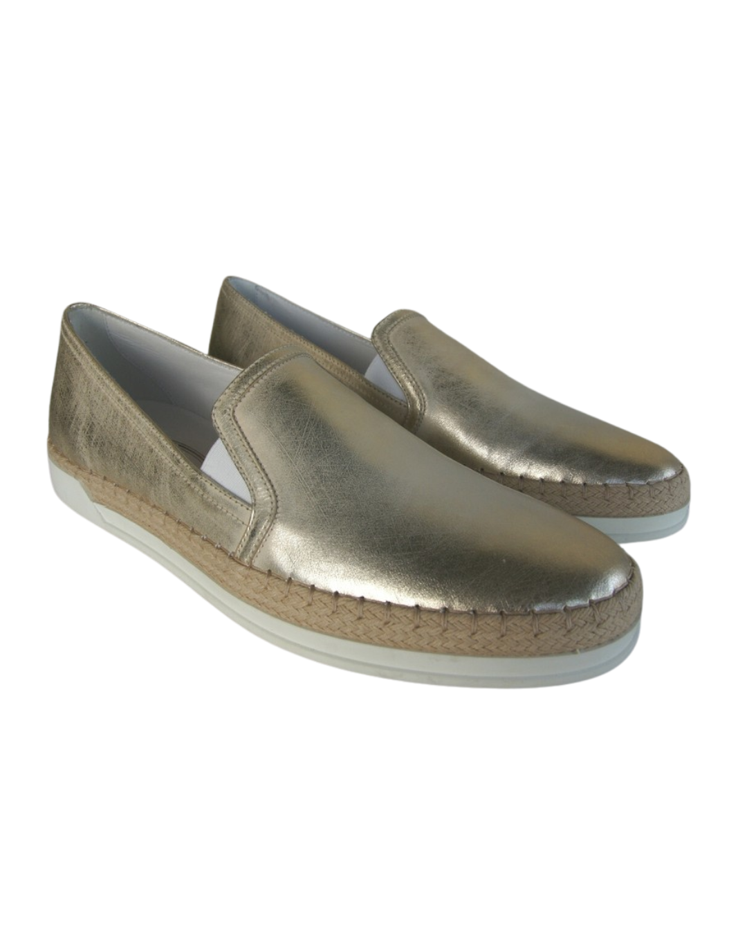 Tods Gomma Raffia Gold Leather Sneakers