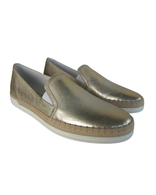 Tods Gomma Raffia Gold Leather Sneakers