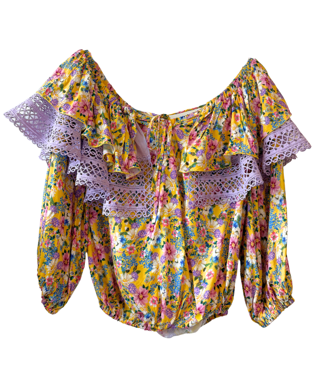 Charo Ruiz Gloria Yellow Lilac Floral Top
