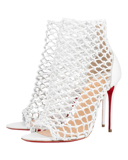 Christian Louboutin Corfou 100 White Knotted Nappa Leather Caged Booties