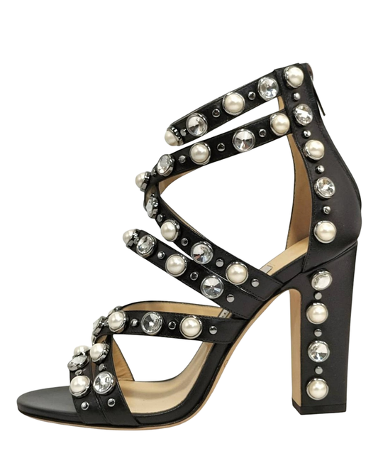 Jimmy Choo moore 100 black leather crystal heels