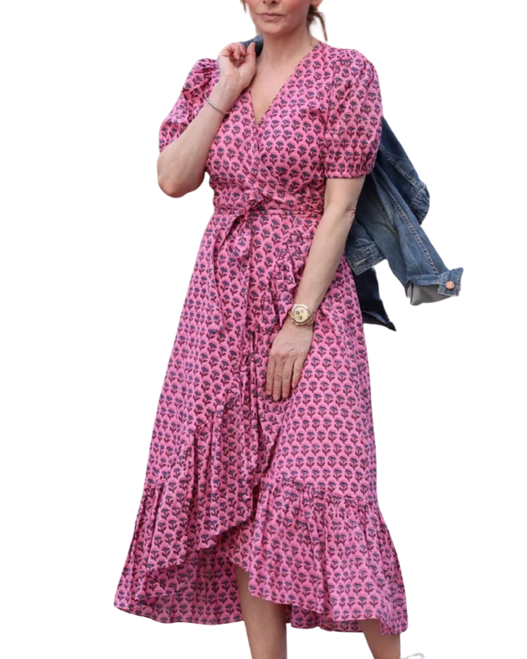 Neve & Noor Pink Floral Wrap Midi Dress