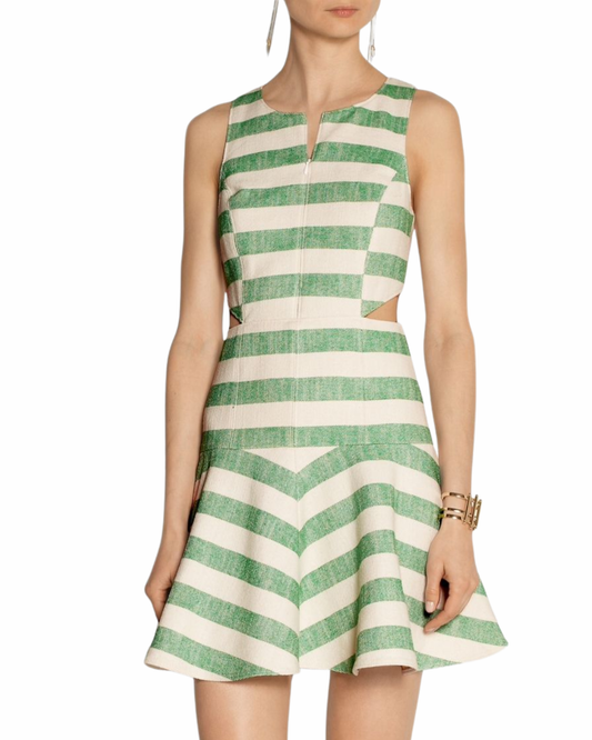 Tibi Green Stripe Cut Out Mini Dress