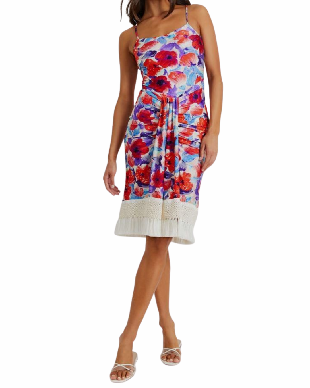 PatBO Floral Stretch Dress With Fringing