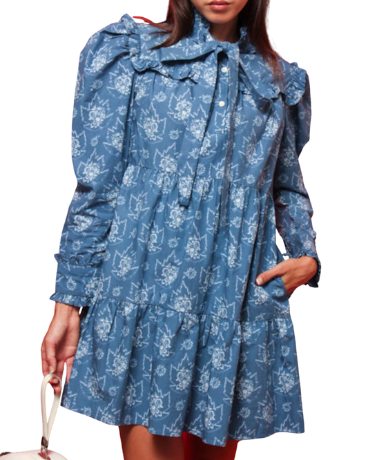Batsheva Antique Floral Mini Dress Blue