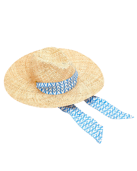 Valentino Natural Sunhat With Blue Scarf