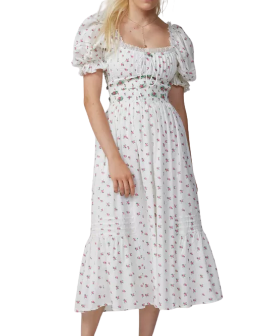 For Love & Lemons Giusti Rosebud Cotton Midi Dress