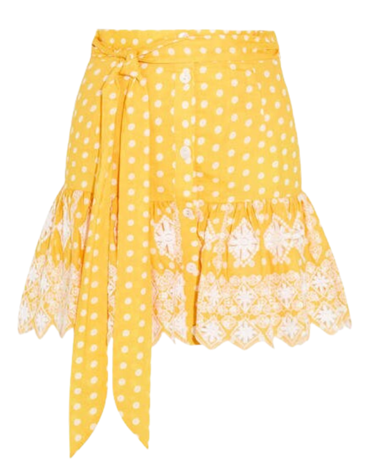 Miguelina Yellow Polka Dot Button Up Skirt