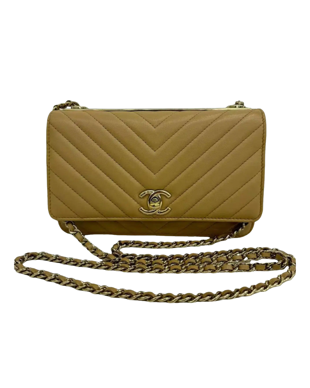 Chanel Tan Brown Quilted Wallet On Chain