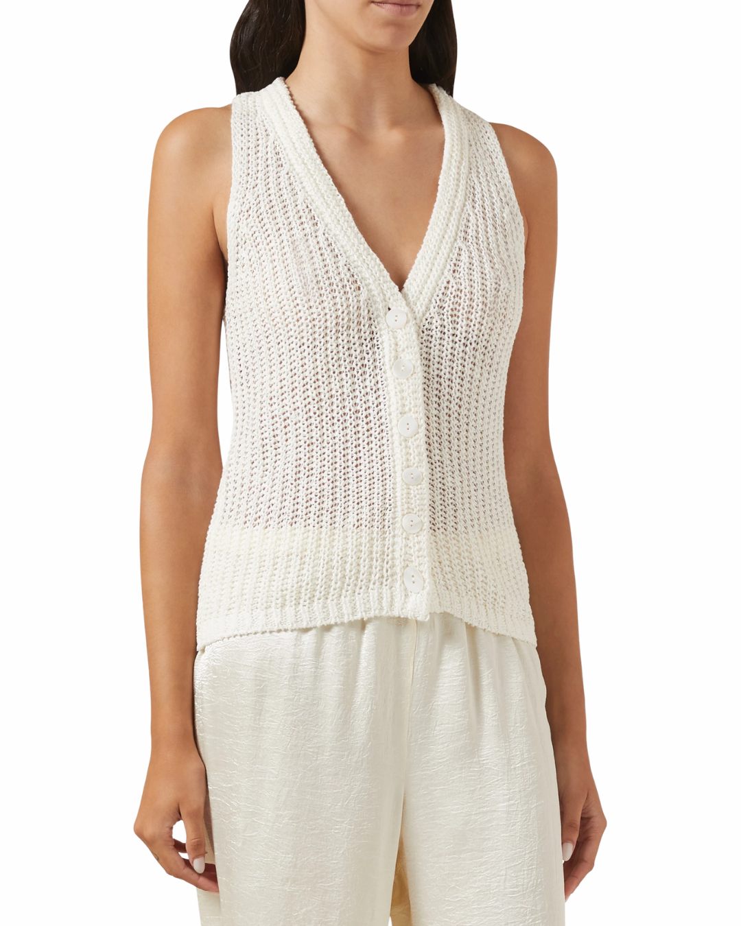 Enza Costa Linen Open Knit Vest