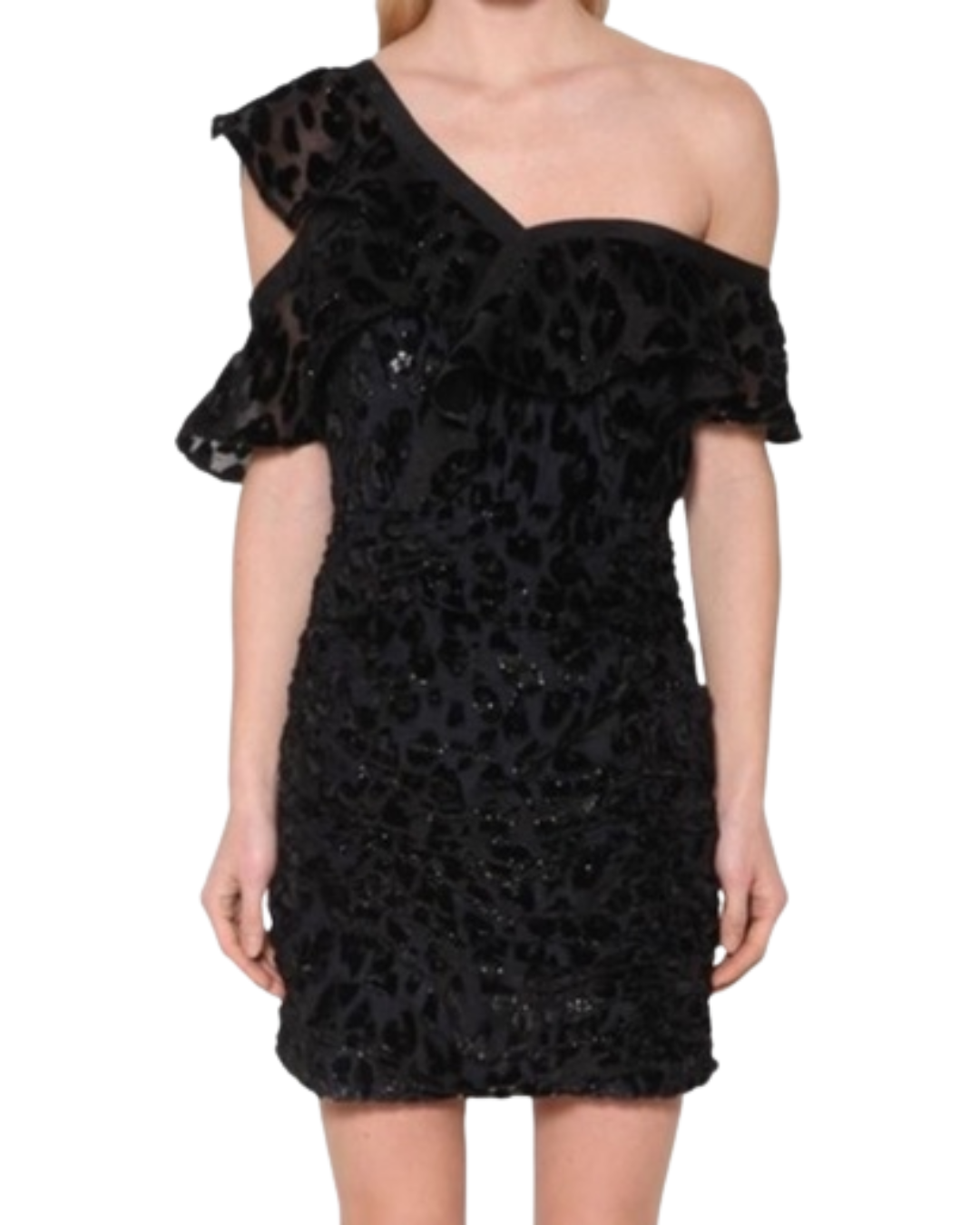 Self-Portrait Black Leopard Frill Mini Dress