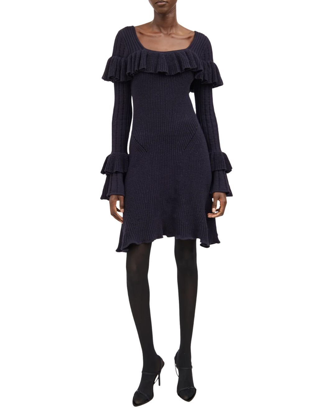 Self Portrait Black Knit Long Sleeve Mini Dress