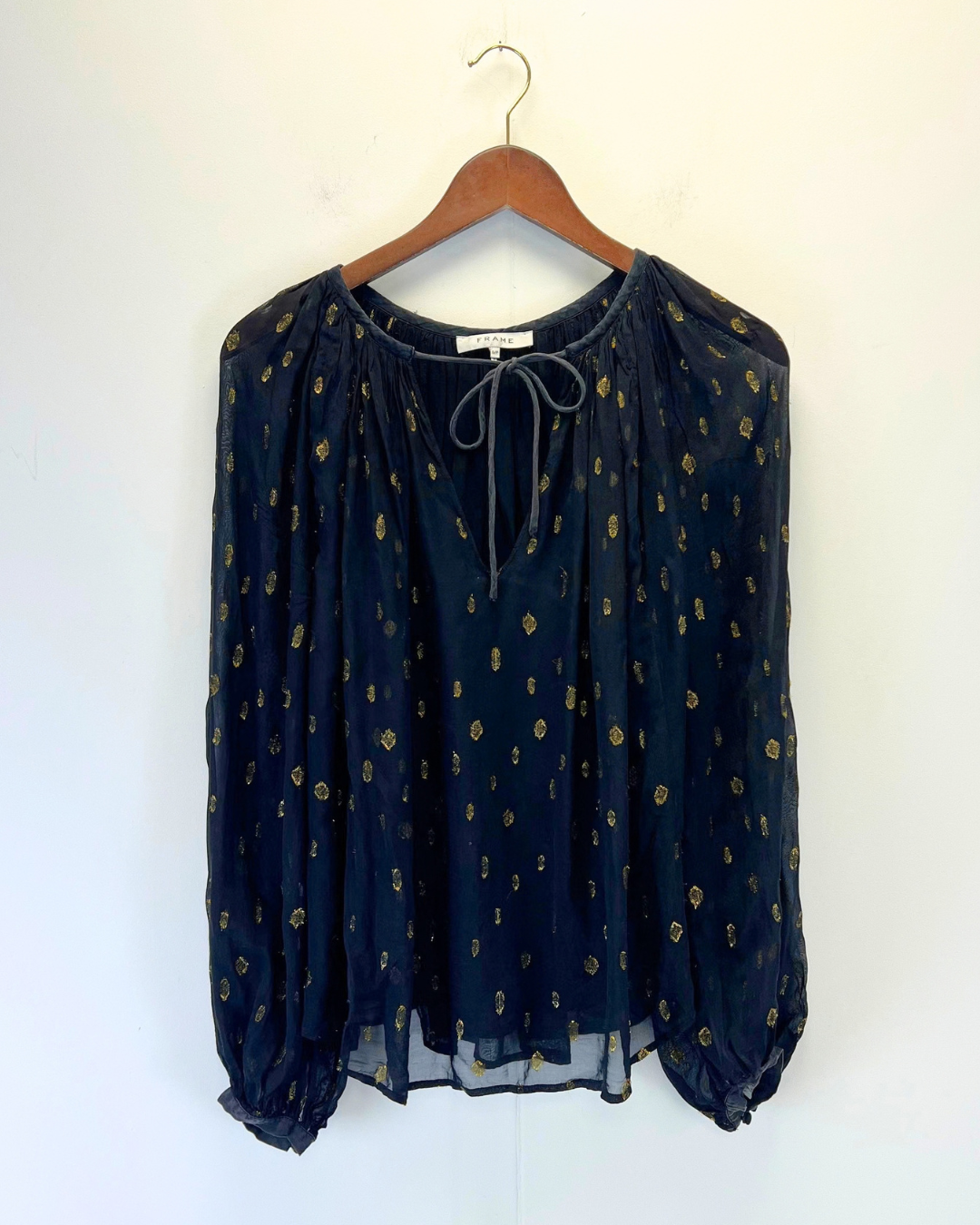 Frame Peasant Black Blouse With Gold Flecks