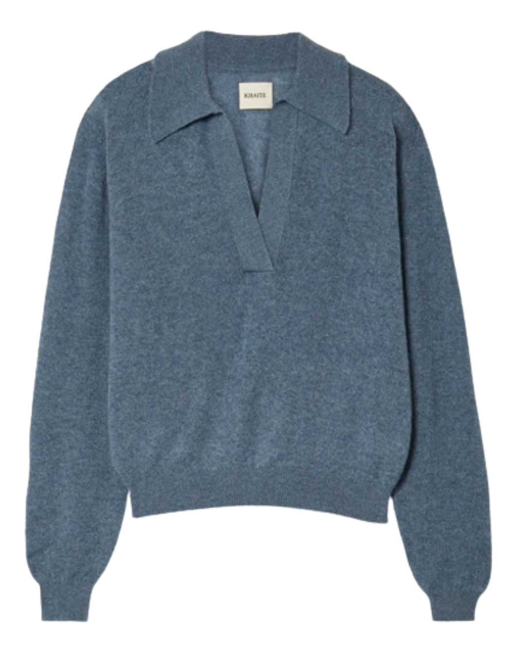 Khaite Blue V Neck Collared Cashmere Sweater