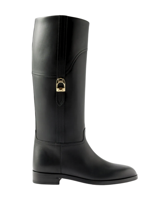 Gucci Black Anna Leather Half Stirrup Flat Boots