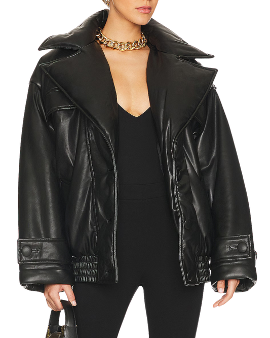 Ronny Kobo Black Faux Leather Bomber Jacket