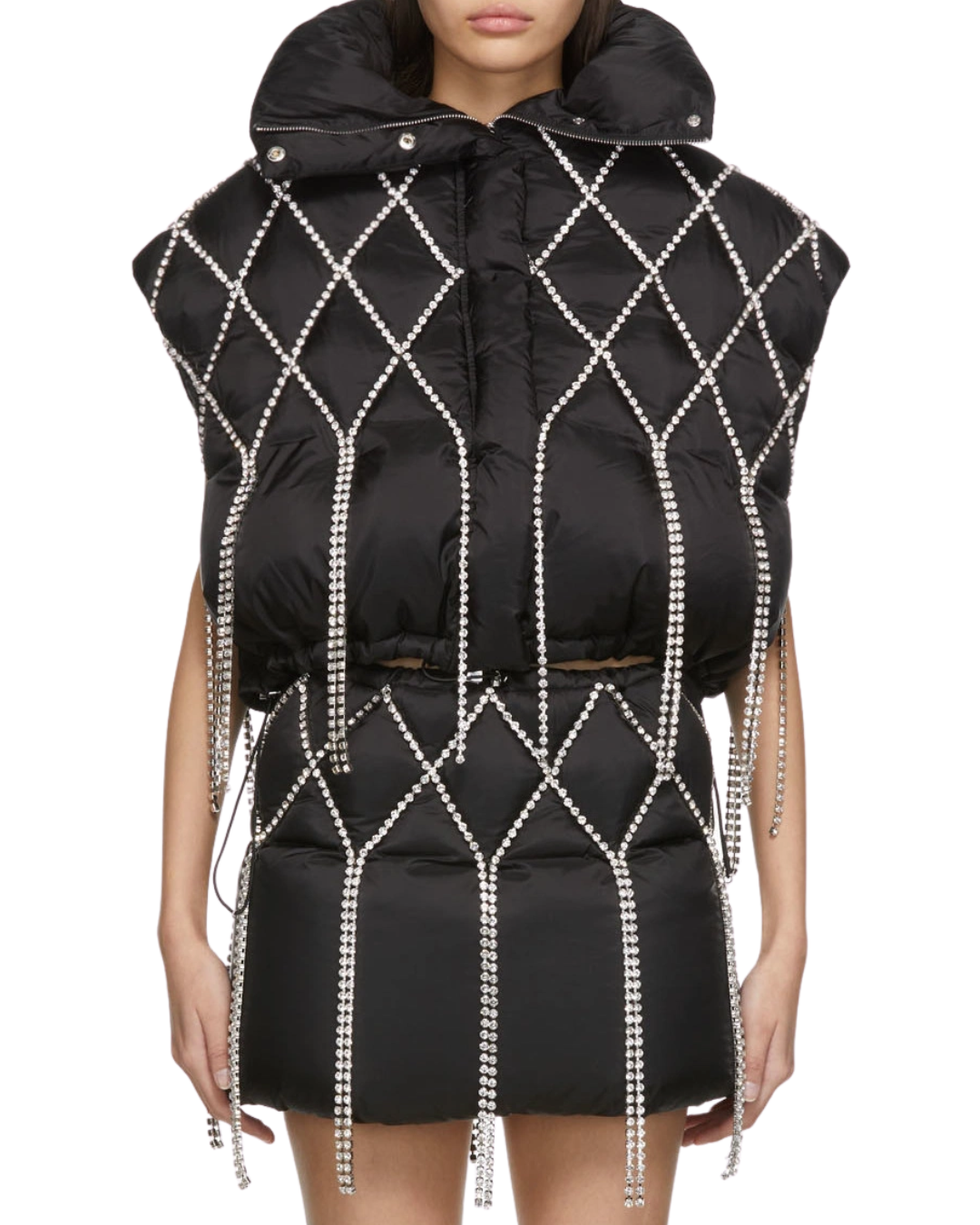 Area Dingyun Zhang Edition Crystal Quilted Puffer Gillet Black