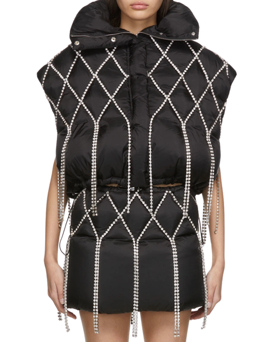 Area Dingyun Zhang Edition Crystal Quilted Puffer Gillet Black