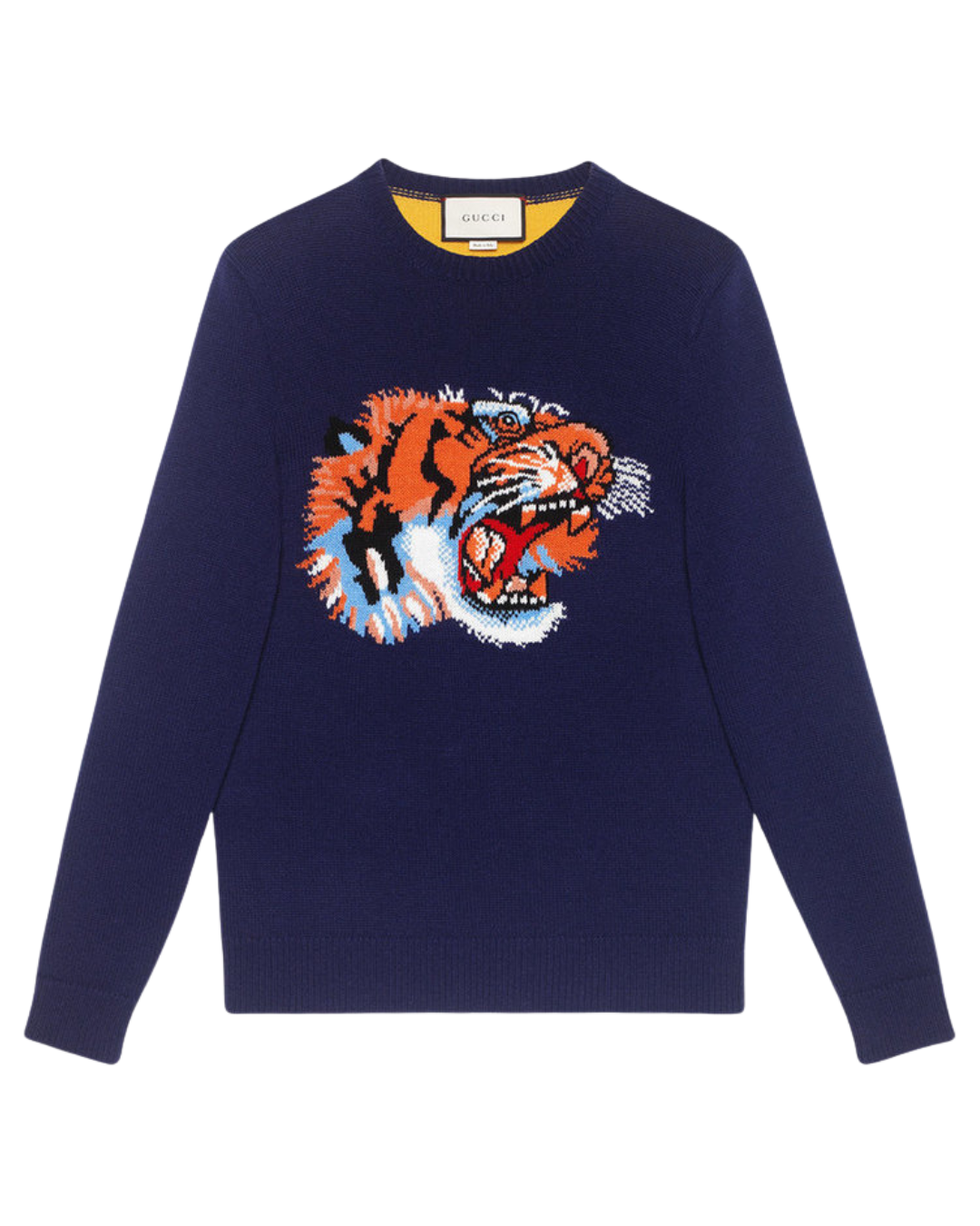 Gucci Blue and Yellow Wool Tiger Jumper