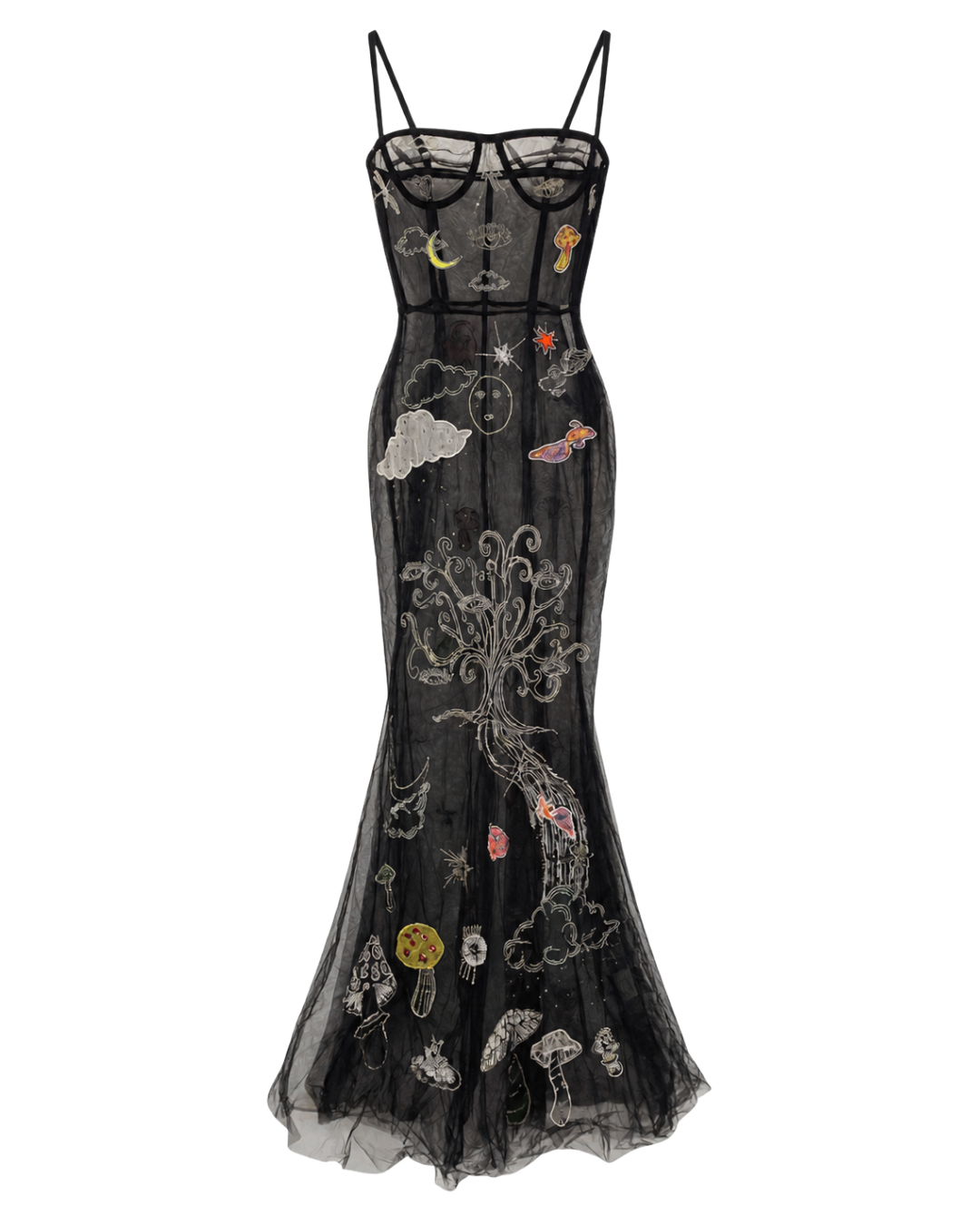 Silvia Astore Lace Tulle Black Aplique Dress