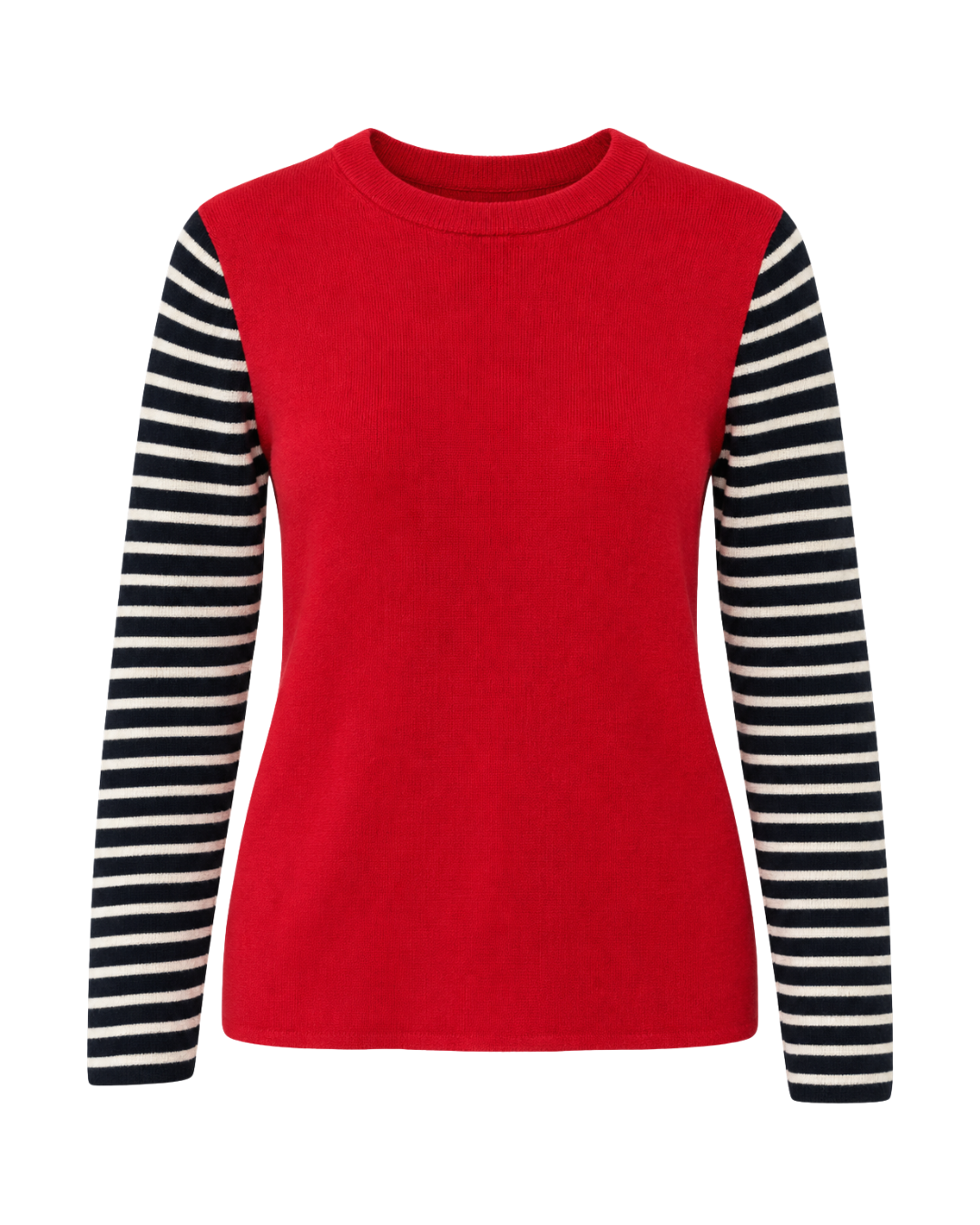 Chinti and Parker Red Wool Sweater With Stripe Sleeves