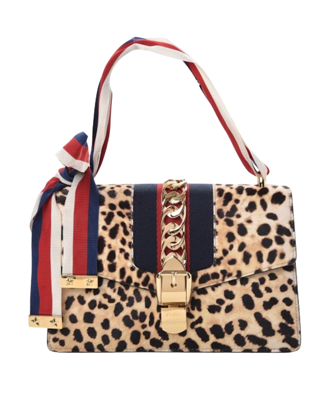 Gucci Leopard Print Sylvie Gold Chain Handbag