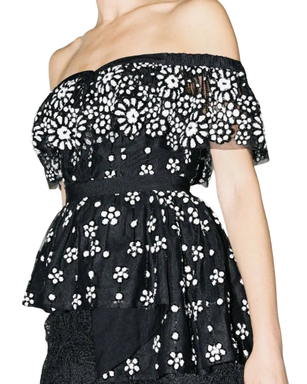 Self Portrait Black Sequin Embellished Floral Top