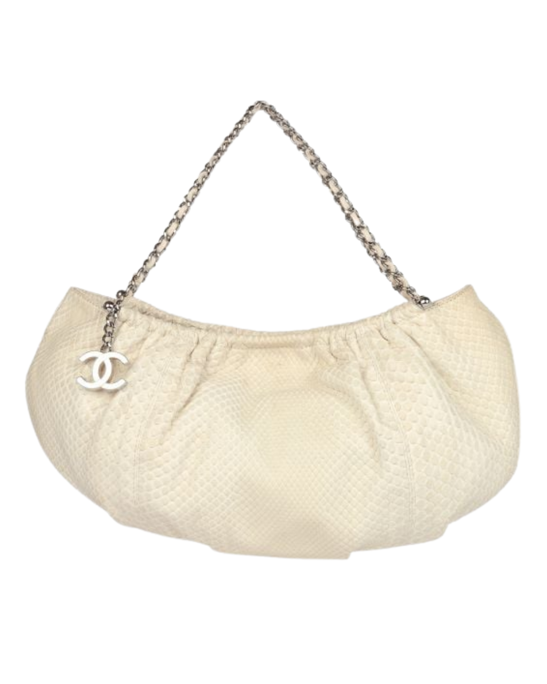 Chanel Ivory Matte Python Leather Vintage CC Hobo Bag