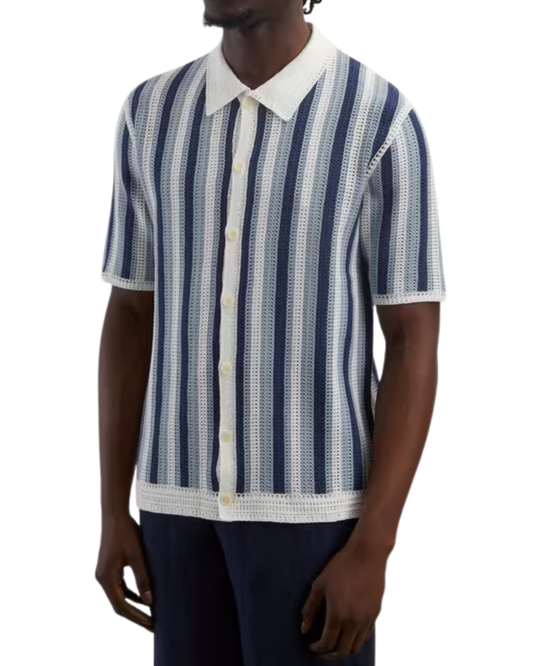 Wax London Blue Knit Button Down Polo