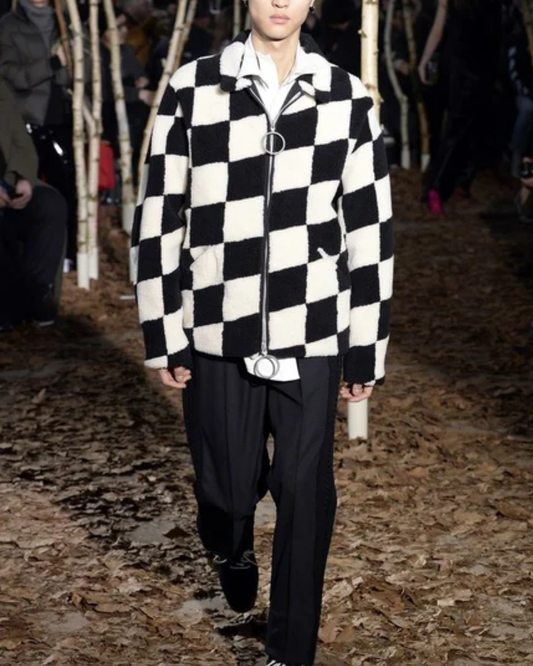 Off White "Main Label" Checkered Fleece Jacket 2017 Runway