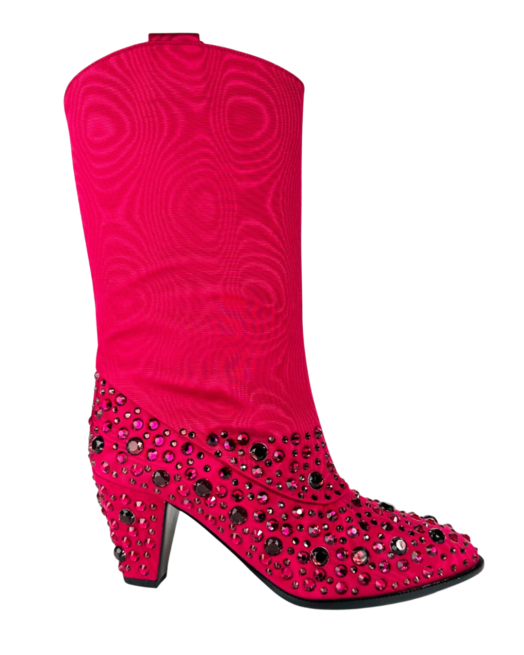 Gucci Dark Pink Moiret Crystal Cowboy Boots