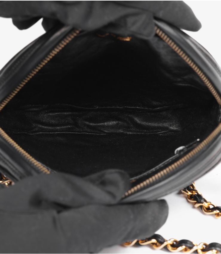 Chanel Black Quilted Lambskin Leather Vintage Mini Round Timeless Fringe Shoulder Bag