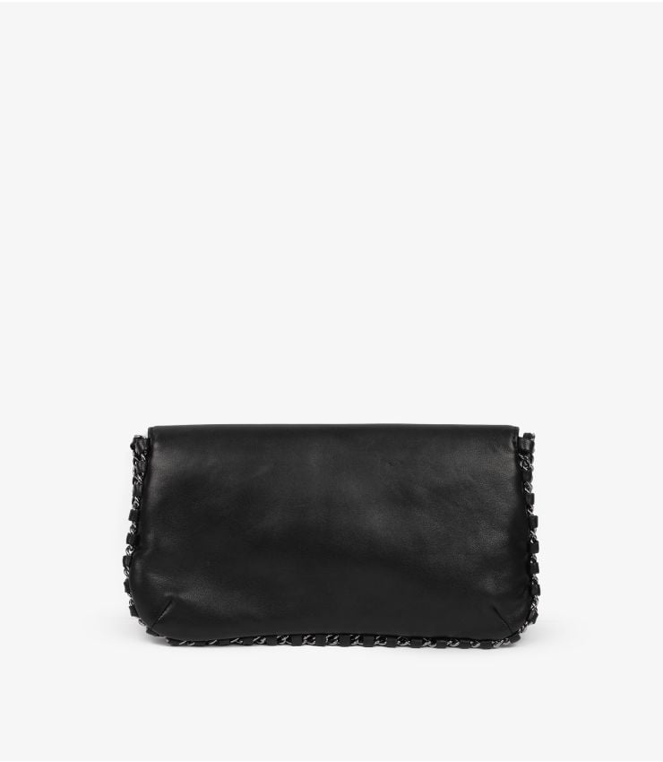Chanel Black Lambskin Leather Chain Around Logo Pochette