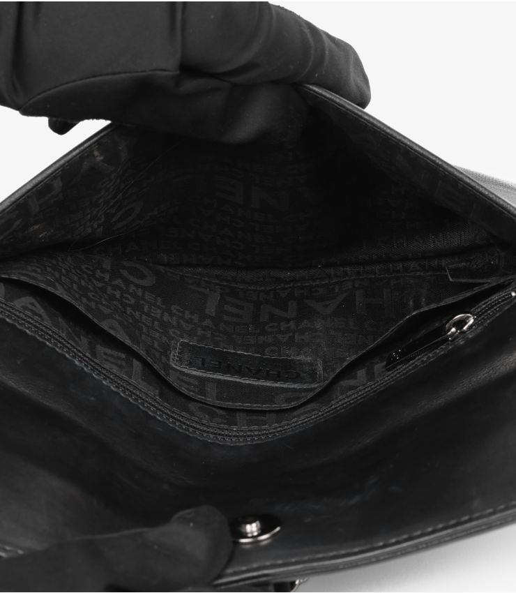 Chanel Black Lambskin Leather Chain Around Logo Pochette