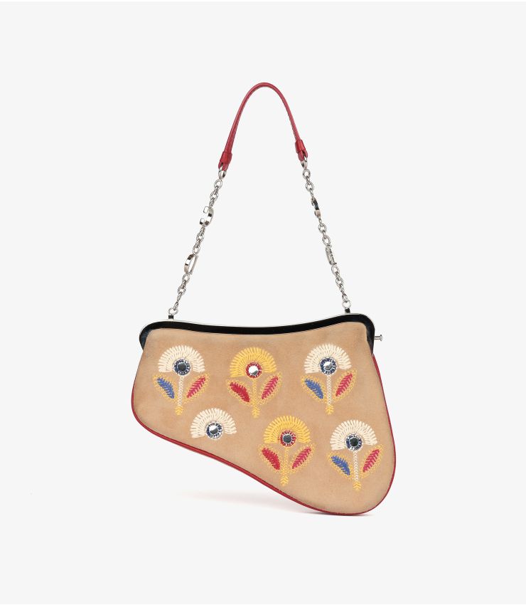 Christian Dior Multicolour Embroidered & Embellished Suede & Red Calfskin Leather Vintage Mini Saddle Bag