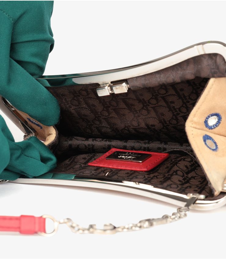Christian Dior Multicolour Embroidered & Embellished Suede & Red Calfskin Leather Vintage Mini Saddle Bag