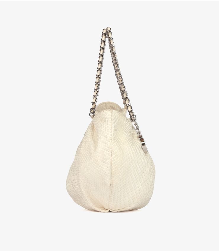 Chanel Ivory Matte Python Leather Vintage CC Hobo Bag