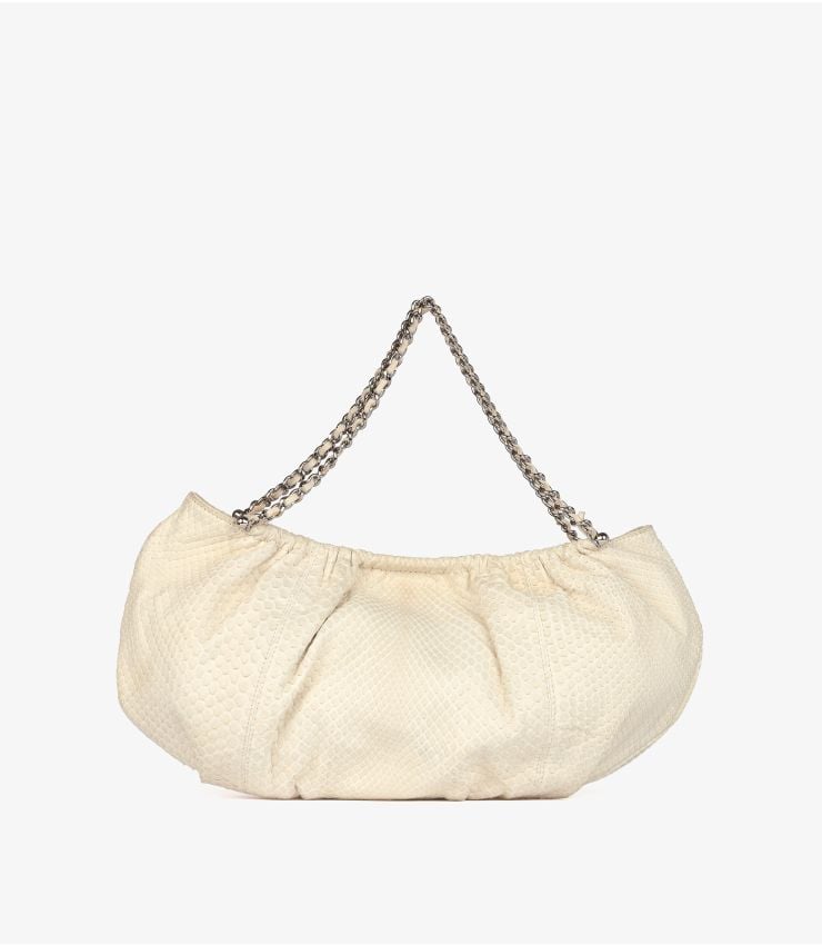 Chanel Ivory Matte Python Leather Vintage CC Hobo Bag
