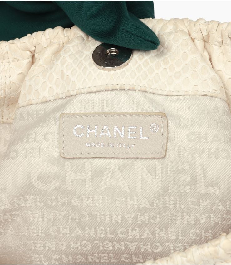 Chanel Ivory Matte Python Leather Vintage CC Hobo Bag